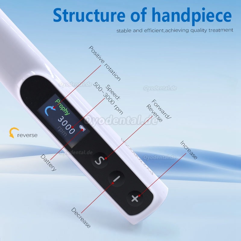 Elektrisches zahnärztliches kabelloses Hygiene Prophy-Handstück 360°drehbar 6-Gang-Einstellungen