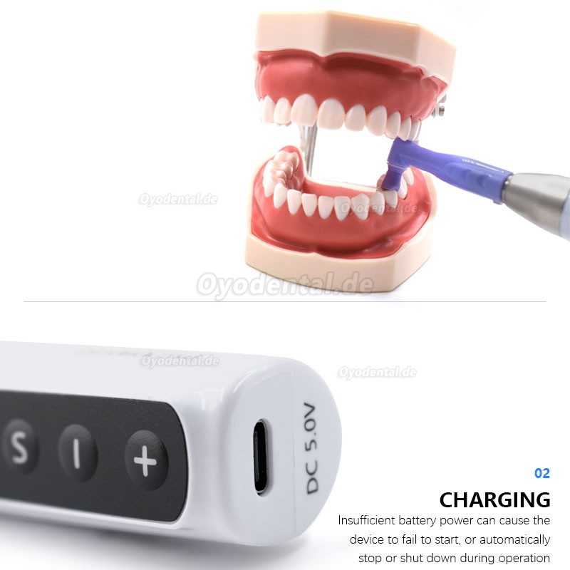 Elektrisches zahnärztliches kabelloses Hygiene Prophy-Handstück 360°drehbar 6-Gang-Einstellungen