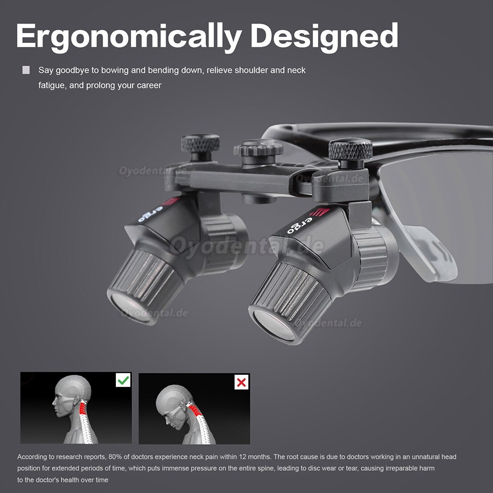 4,0 x 450 mm Ergonomische Ergo Lupenbrillen + Kabellose 5W LED OP-Stirnleuchte