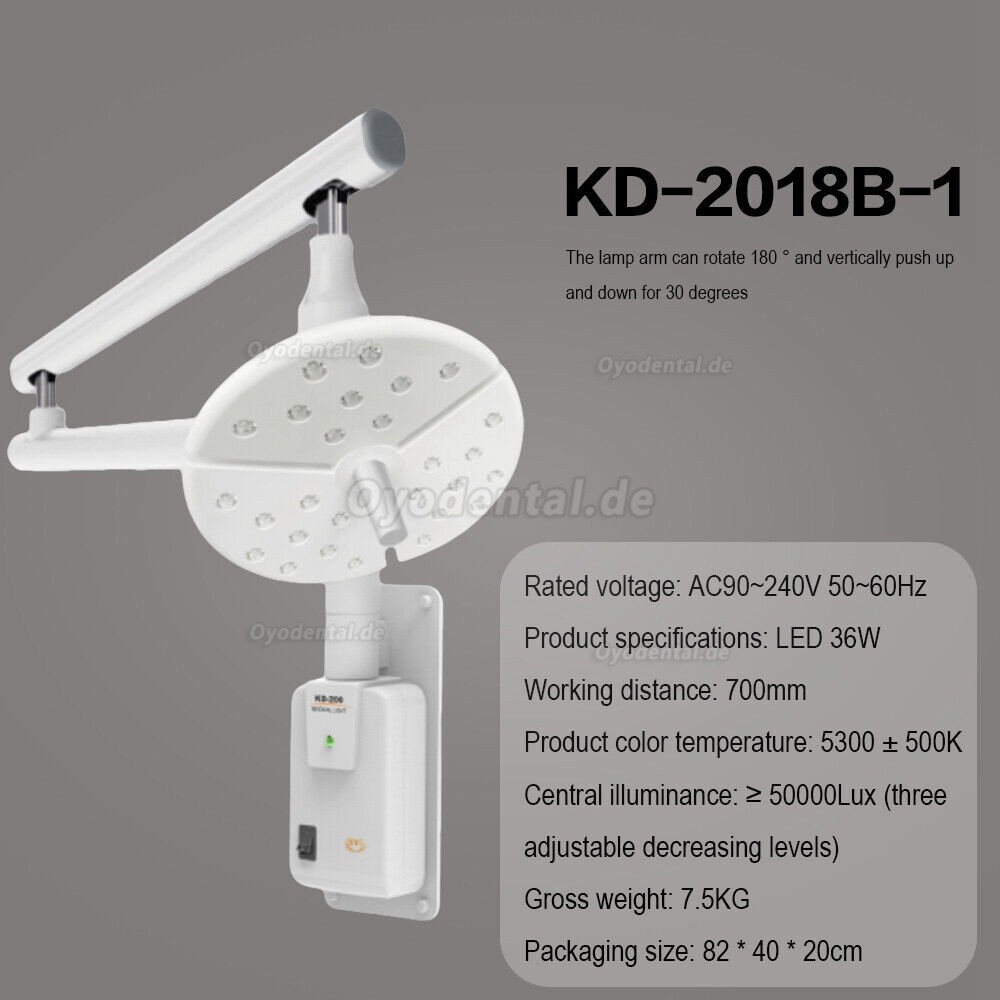 KWS KD-2018B-1 Wandmontierte zahnärztliche chirurgische LED-Untersuchungsleuchte Ohne Schatten Touch-Schalter