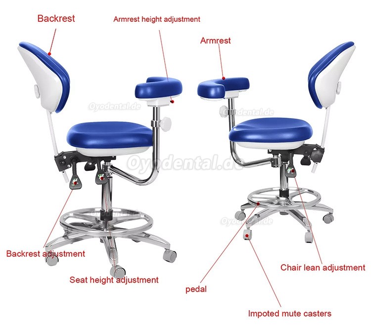 QY-600M-B2 Mobiler Zahnarzthocker mit Armlehne Zahnarzthelferin Krankenschwesterstuhl 360° Drehbar PU-Leder