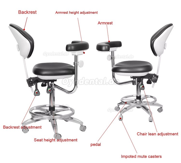 QY-600M-B2 Verstellbarer Ergonomischer Zahnarztstuhl Assistenzarztstuhl Arztstuhl mit Armlehne 360° Drehbar